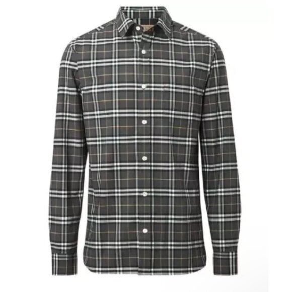 Burberry Men's George Check Sport Long Sleeve Shirt in Dark Grey S